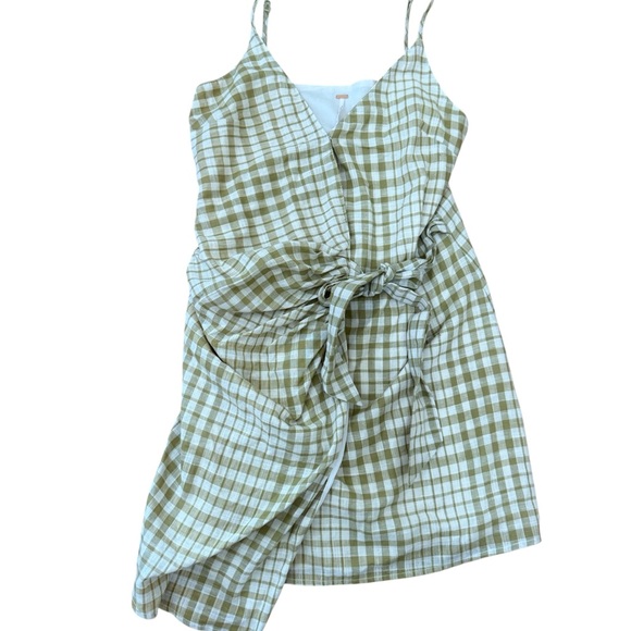 Free People Asymmetrical Plaid Dress in Green and Cream - Picture 2 of 4